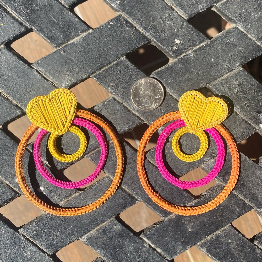 Pink, Orange and Yellow Heart Statement Earrings